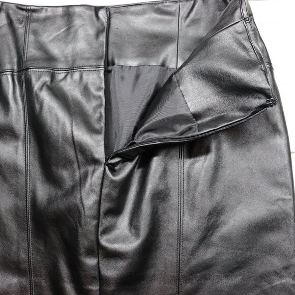 New York & Company Faux Leather Skirt Womens Size 8 Black Knee Length Lined - Picture 5 of 13